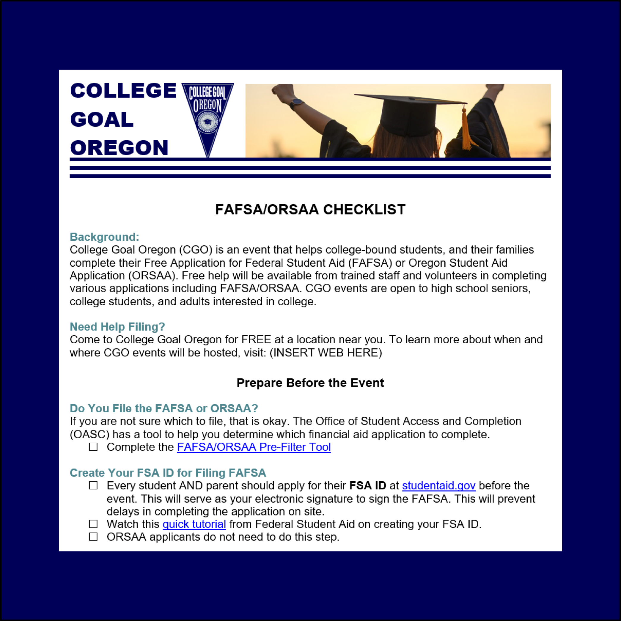 FAFSA / ORSAA Checklist